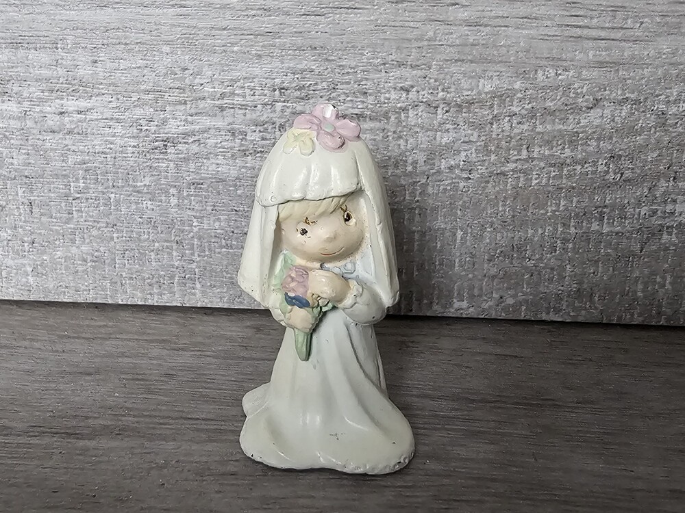 Precious Moments Mini Bride 1989 Vintage METAL Figurine 1.75" Rare 188a9